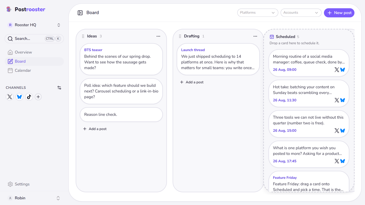 One board, from idea to scheduled